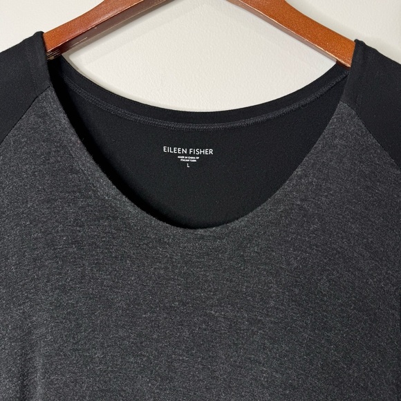 Eileen Fisher Black & Gray Color Block Long Sleeve Stretch Jersey Midi Dress‎ L - Picture 4 of 11